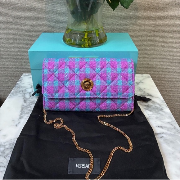 Versace Handbags - Versace La Medusa Bouclé Quilted Tweed Clutch Wallet on Chain